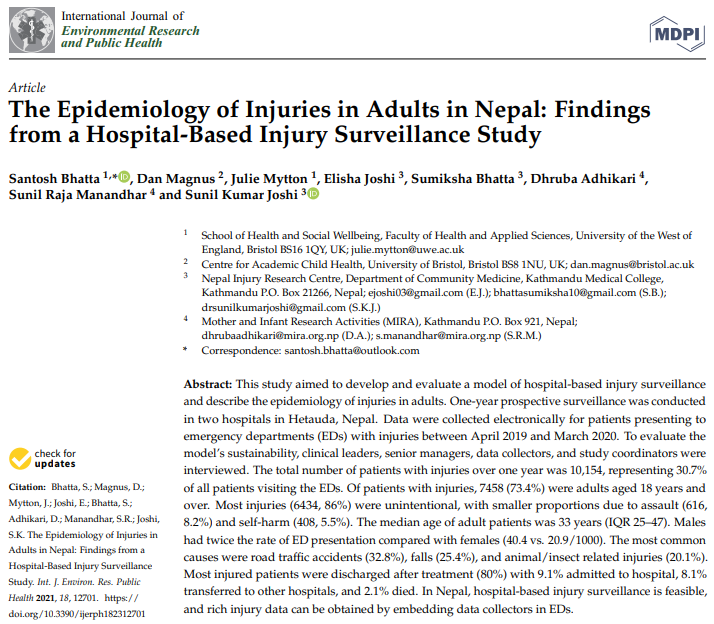 Santosh Bhatta, PhD (@bhatta111) on Twitter photo Published Today: One-Year Prospective Hospital-Based Injury Surveillance Study mdpi.com/1386660 #mdpiijerph via <a href="/IJERPH_MDPI/">IJERPH</a> @julie_mytton <a href="/NIRC_Nepal/">Nepal Injury Research Centre</a> <a href="/PublicHealthUWE/">UWE Public Health</a> <a href="/UWELibrary/">UWE Bristol Library</a> <a href="/BristolCACH/">CACH Bristol</a> Published Today: One-Year Prospective Hospital-Based Injury Surveillance Study mdpi.com/1386660 #mdpiijerph via <a href="/IJERPH_MDPI/">IJERPH</a> @julie_mytton <a href="/NIRC_Nepal/">Nepal Injury Research Centre</a> <a href="/PublicHealthUWE/">UWE Public Health</a> <a href="/UWELibrary/">UWE Bristol Library</a> <a href="/BristolCACH/">CACH Bristol</a>
