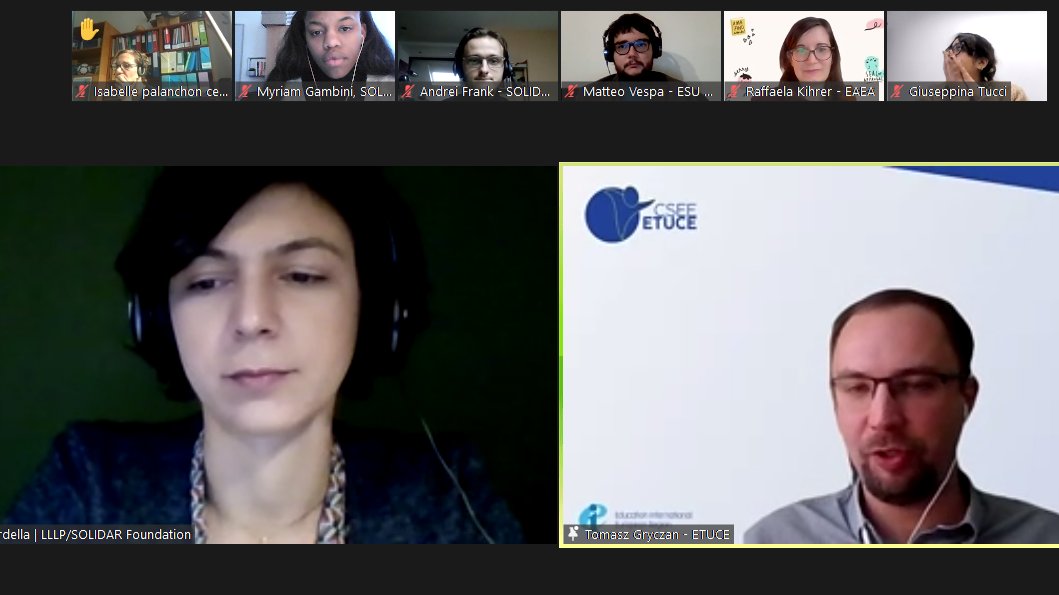Solidar_EU's tweet photo. Our #LLLWeek21 workshop is a wrap!🙌
 
With @ETUCE_CSEE and @ESUtwt we discussed the impact of the commodification of evaluation on learners &amp; teachers. 
We called for evaluation that:

✔️is learner-based 
✔️is inclusive and diverse
✔️develops transversal competences https://t.co/iZAnxMsD08
