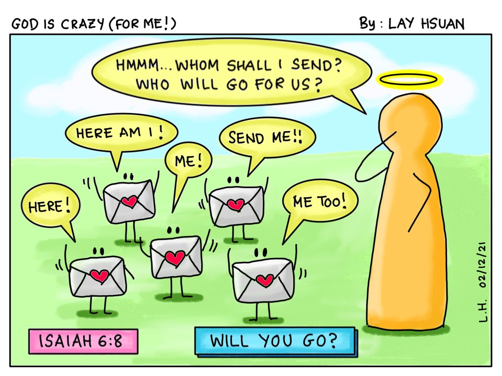 carylim's tweet photo. To go or not to go, that is the question.

Also I heard the voice of the Lord, saying: “Whom shall I send, and who will go for Us?” Then I said, “Here am I! Send me.” - Isaiah 6:8

#godiscrazyforme #comicstrip #comicdoodle #digitalart #digitalcomics #digitaldrawing #isaiah6v8 https://t.co/ejzfKWDYek