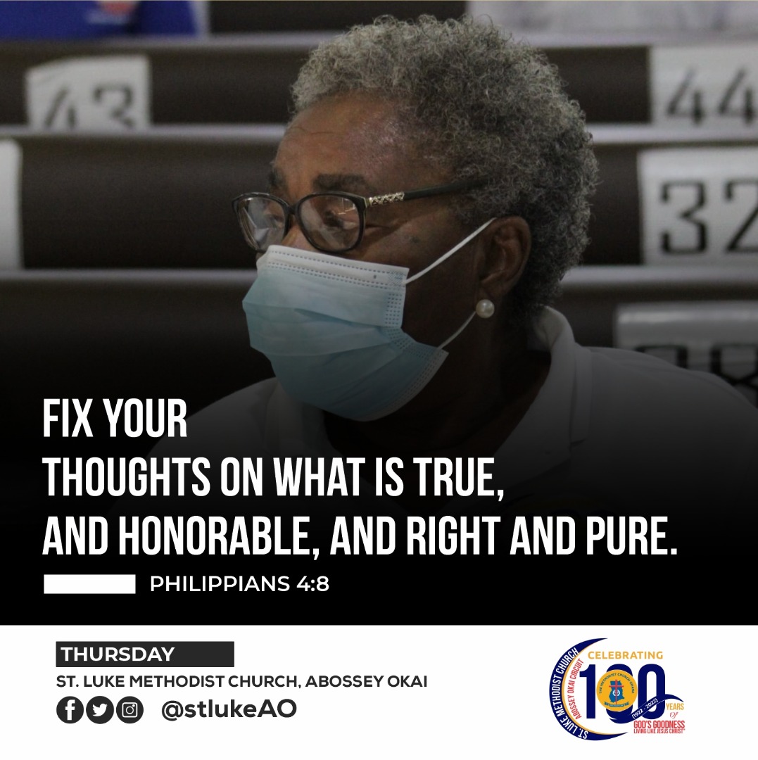 StlukeMethodist's tweet photo. As Christians, we are expected to take responsibility to walk in spirit and in truth. But this can only be done as we focus the eyes of our heart on Christ.
We must take every thought to the Lord; to let the mind of Christ dwell in us richly.

#physicians 
#slmcat100
#stlukemedia https://t.co/pEA6q2PMGs
