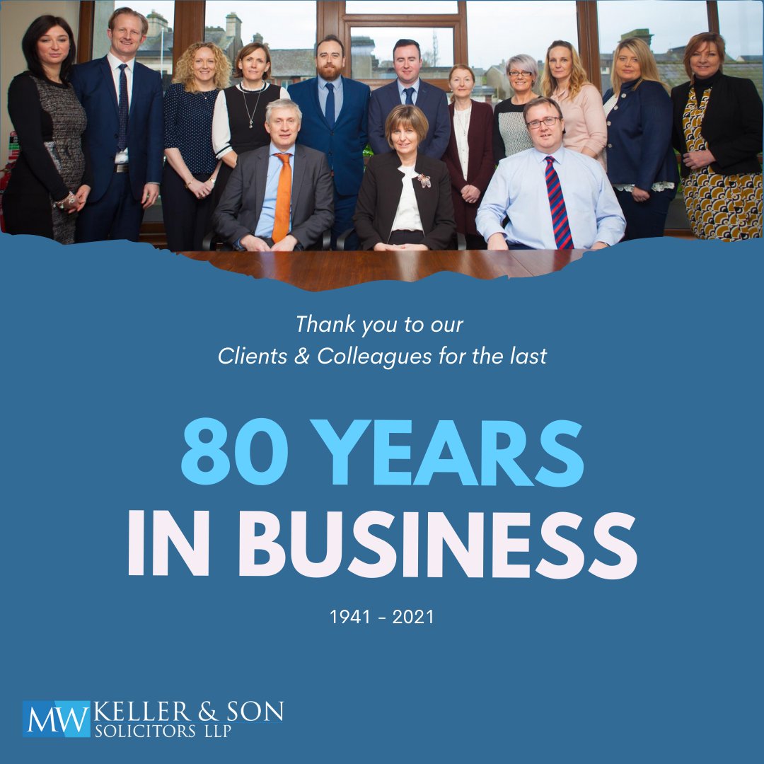 As we continue our #80YearsInBusiness celebrations, we'd like to extend a huge thank you to our clients and colleagues for the last eighty years. We look forward to the next eighty years as a business.

#IrishSolicitors #SolicitorsIreland #Waterford