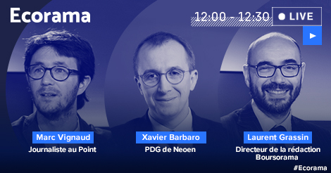 Ne manquez pas à 12h le live #Ecorama ! Aujourd'hui nous recevons <a href="/mvignaud/">Marc Vignaud</a> (<a href="/LePoint/">Le Point</a>) - Macron a-t-il vraiment « cramé la caisse » ? -, Xavier Barbaro (<a href="/NEOEN_Energy/">NEOEN</a>) , et, <a href="/Laurent_Grassin/">Laurent Grassin</a> (Dir rédac Boursorama) - #Bourse : un Nasdaq à 2 vitesses ? - bit.ly/1TwHkDV#xtor=C…