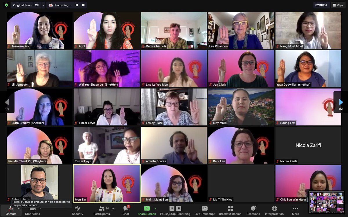 #WAM 🙏🙏🙏 wonderful participants &amp; 4 powerful guest speakers for joining discussion on Women’s Activism, Leadership, Peace Processes, Sustainability to answer Why Women’s Activism Matters! Made real by incred translator! #WhatsHappeningInMyanmar   <a href="/NUGMyanmar/">National Unity Government Myanmar</a> @womenofburma