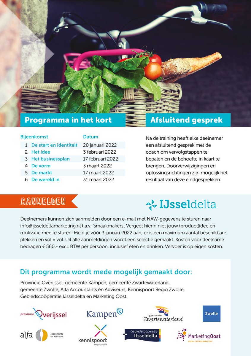 Het traject ‘Smaakmakers #IJsseldelta’ biedt ondernemers vanuit voeding, horeca of vrijetijdsproducten een ontwikkelprogramma tot Smaakmaker. Volg zes innovatieve workshops om kennis te verrijken, samenwerkingen te smeden en conceptideeën uit te werken. ontdekdeijsseldelta.nl/actueel/5266/w…