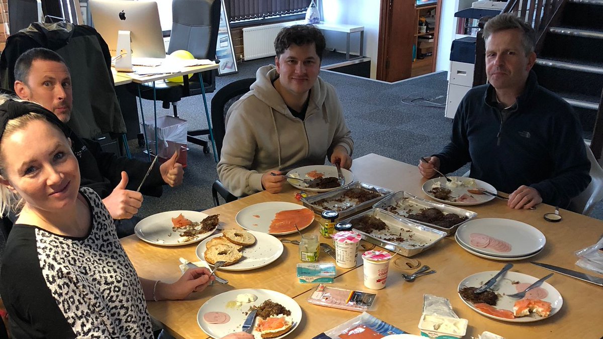 anthonytattum's tweet photo. Happy Hanukkah!!
Our delicious feast at @BigCatAgency HQ provided by the talented @carrierotenberg
#hannukah #workfeast #teamwork #foodies https://t.co/D4FREx3mXJ