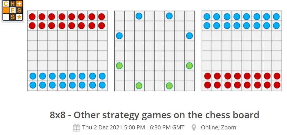 Free webinar (inglés): Juegos de estrategia en un tablero 8x8. Jueves 2 dic 17:00-18:30 GMT #matematicas #ajedrez Por <a href="/ChessPlus/">ChessPlus</a> bit.ly/3xKdky7 <a href="/ajedrezescuela/">Ajedrez a la Escuela</a> <a href="/MiriamMAjedrez/">Miriam Monreal</a> <a href="/socialajedrez/">Ajedrez Social</a> <a href="/mazuagah/">Manuel Azuaga</a> <a href="/leontxogarcia/">Leontxo García</a> <a href="/xavixavixec/">Xavier Garcia Bou</a> <a href="/aulaDjaque/">aulaDjaque</a> <a href="/AjedrezFrechin/">Club Ajedrez Marcos Frechin</a> <a href="/sumejorJugada/">La Mejor Jugada (Ajedrez educativo y social)</a>