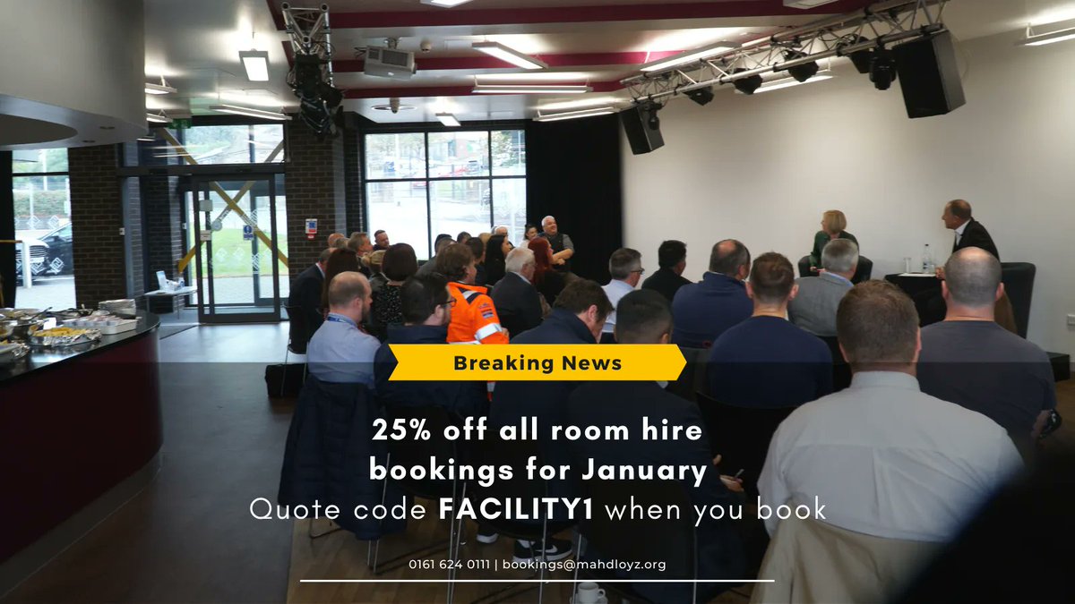 mahdloyouthzone's tweet image. Looking for a meeting room, performance space or just somewhere to have a chat with a new customer or colleague? 

We have rooms for every occasion, and if you book now for a meeting in January, we&apos;ll give you 25% off!

#OldhamHour