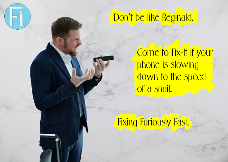 Fix_IT_Repair's tweet photo. Annoyed at your phone always being so slow and not loading things like you want. So is Reginald here. If so then come to Fix-It and we’ll get you a new one. https://t.co/lGk4d9JxDT