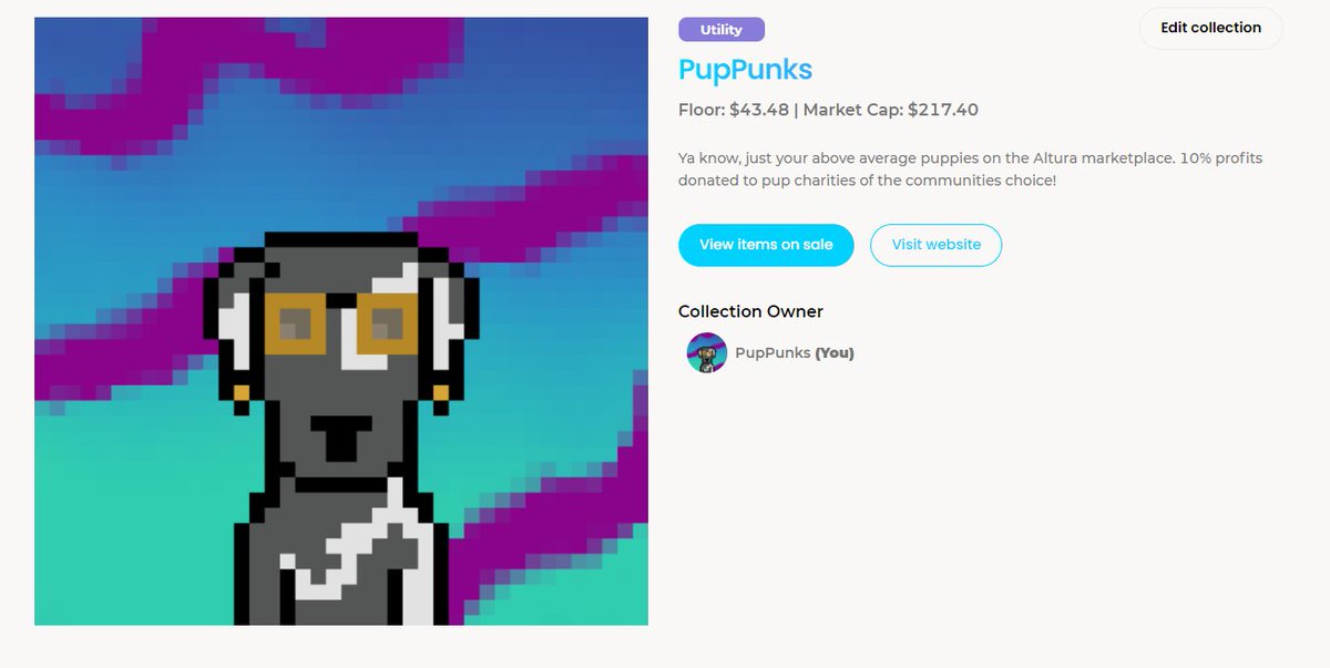 PupPunks's tweet photo. We did it! We are up and going on the Altura marketplace. 

Next stop: Getting verified

Go get your pups now! 
🐶 https://t.co/1WD0oRj4XV