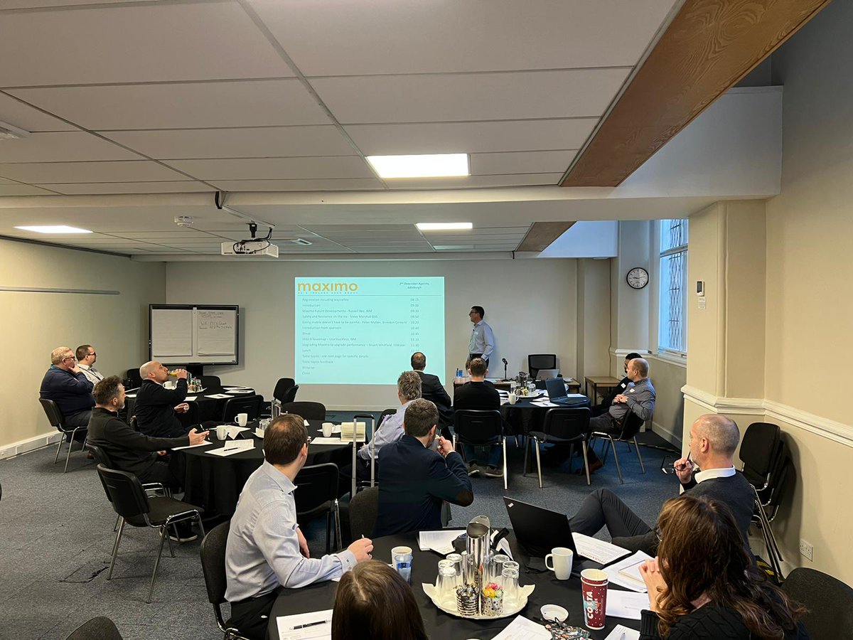 Vetasi's tweet photo. The UK and Ireland MUG event, LIVE in Edinburgh! 
What a great turnout!
Richard Barber opened today's session and welcomed all MUG members! Russell Bee, Lead Product Architect at IBM presenting all the exciting new featured in Maximo!
#ibmmaximo #MUG #Maximousergroup https://t.co/WMYwwEw0Ci