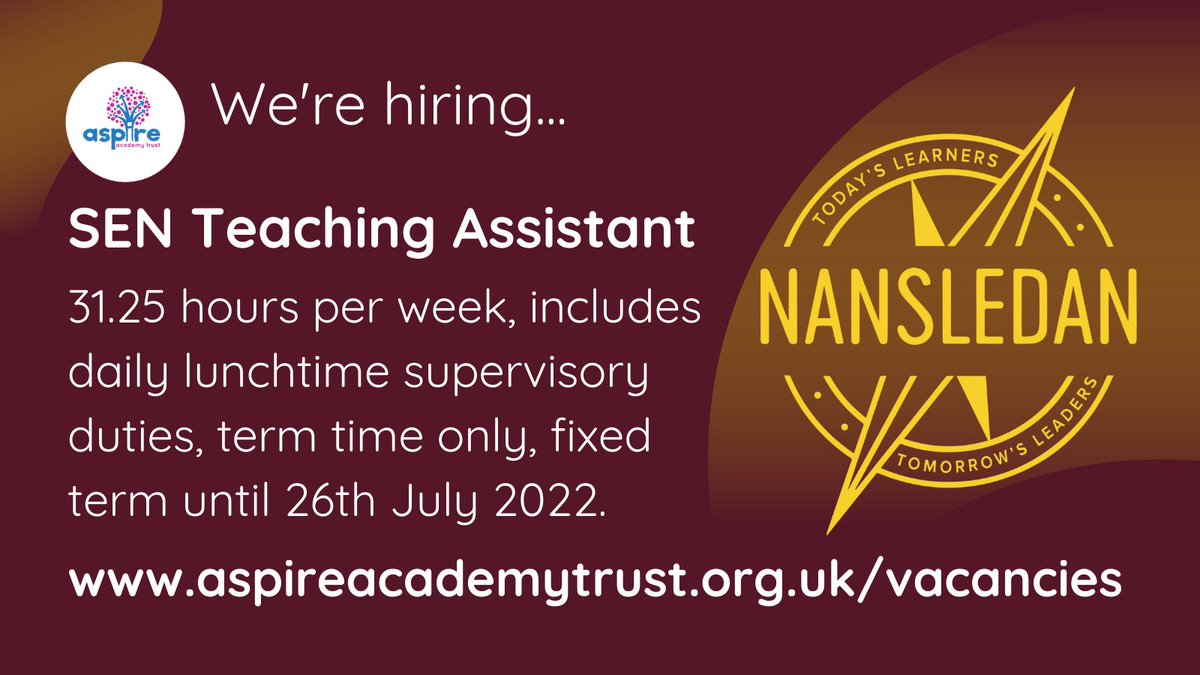 Skol Nansledan (@skolnansledan) on Twitter photo ‼JOB ALERT‼ We're seeking an enthusiastic & caring #SEN Teaching Assistant, experience of working with children with delayed communication skills & autism preferred. Click the link for more information. 🙏aspireacademytrust.org/188/current-va… #iAspire <a href="/AspireAcademies/">Aspire Academy Trust</a> ‼JOB ALERT‼ We're seeking an enthusiastic & caring #SEN Teaching Assistant, experience of working with children with delayed communication skills & autism preferred. Click the link for more information. 🙏aspireacademytrust.org/188/current-va… #iAspire <a href="/AspireAcademies/">Aspire Academy Trust</a>