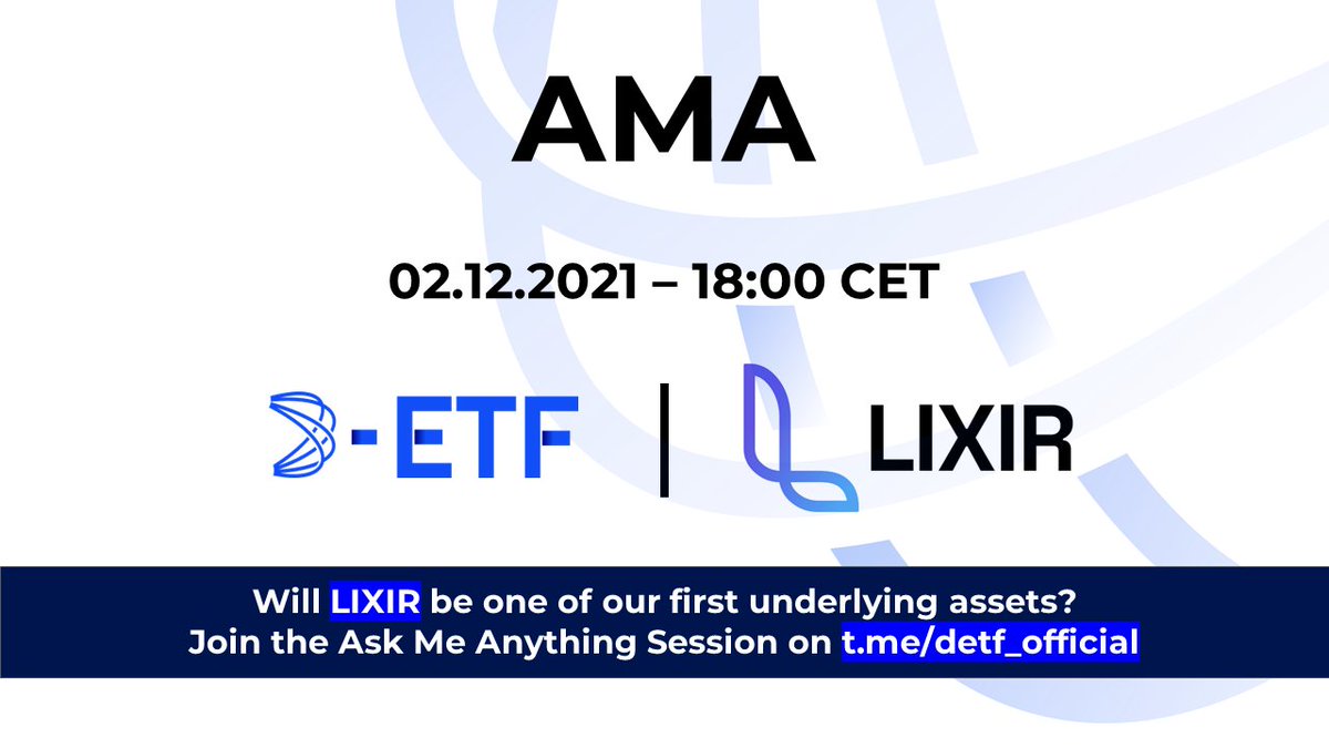 🚨 Double AMA today 🚨

Don't forget to tune into our weekly 'Chatting with Lixir' session at 4 PM CET and our AMA in the d-ETF community at 6 PM CET!