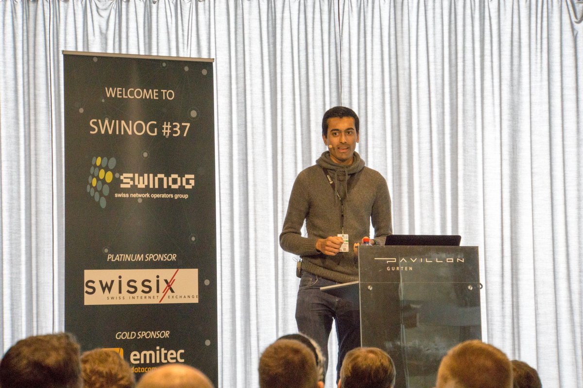 swinog's tweet photo. Rayhaan Jaufeerally  on „The design and implementation of a BGP speaker“ #swinog #swinog37 #bgp #networks https://t.co/cOmM6Tqe2R