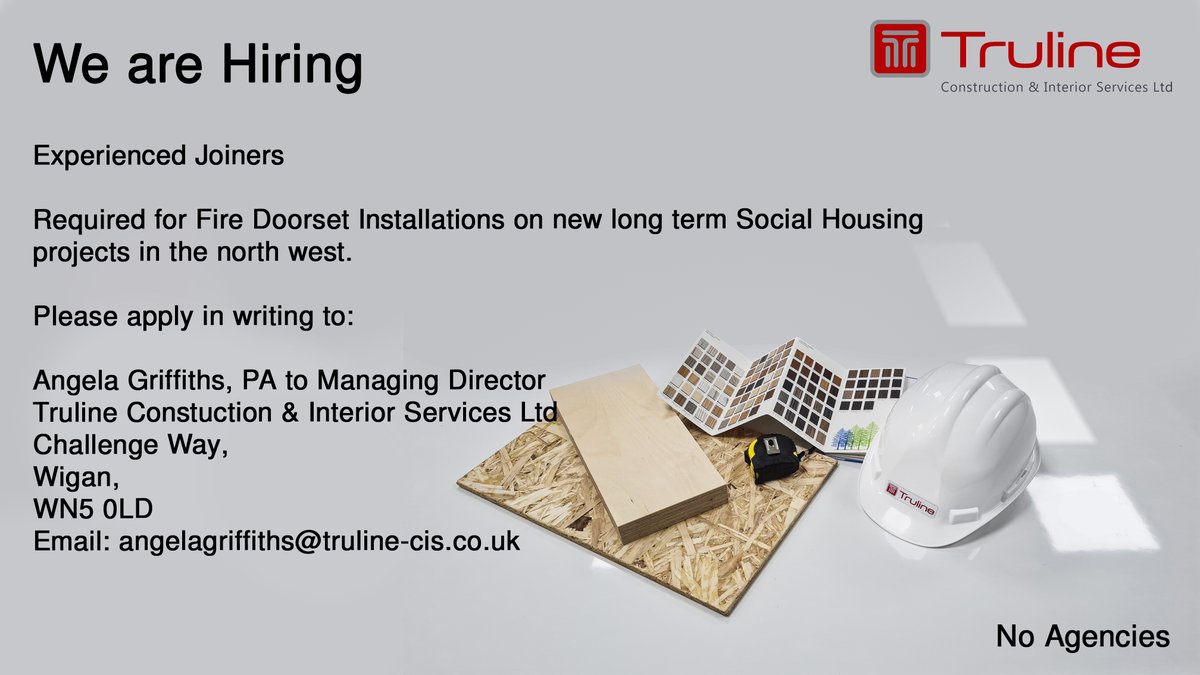 TrulineCIS's tweet photo. We are Hiring - Experienced Joiners to join our dynamic FIRAS team installing Timber Fire Door sets across new contracts secured in Greater Manchester for 2022.

To apply, please email angelagriffiths@truline-cis.co.uk
No agencies, please

#hiring #recruitment #joinery #firedoors https://t.co/UOrMyFM7qO