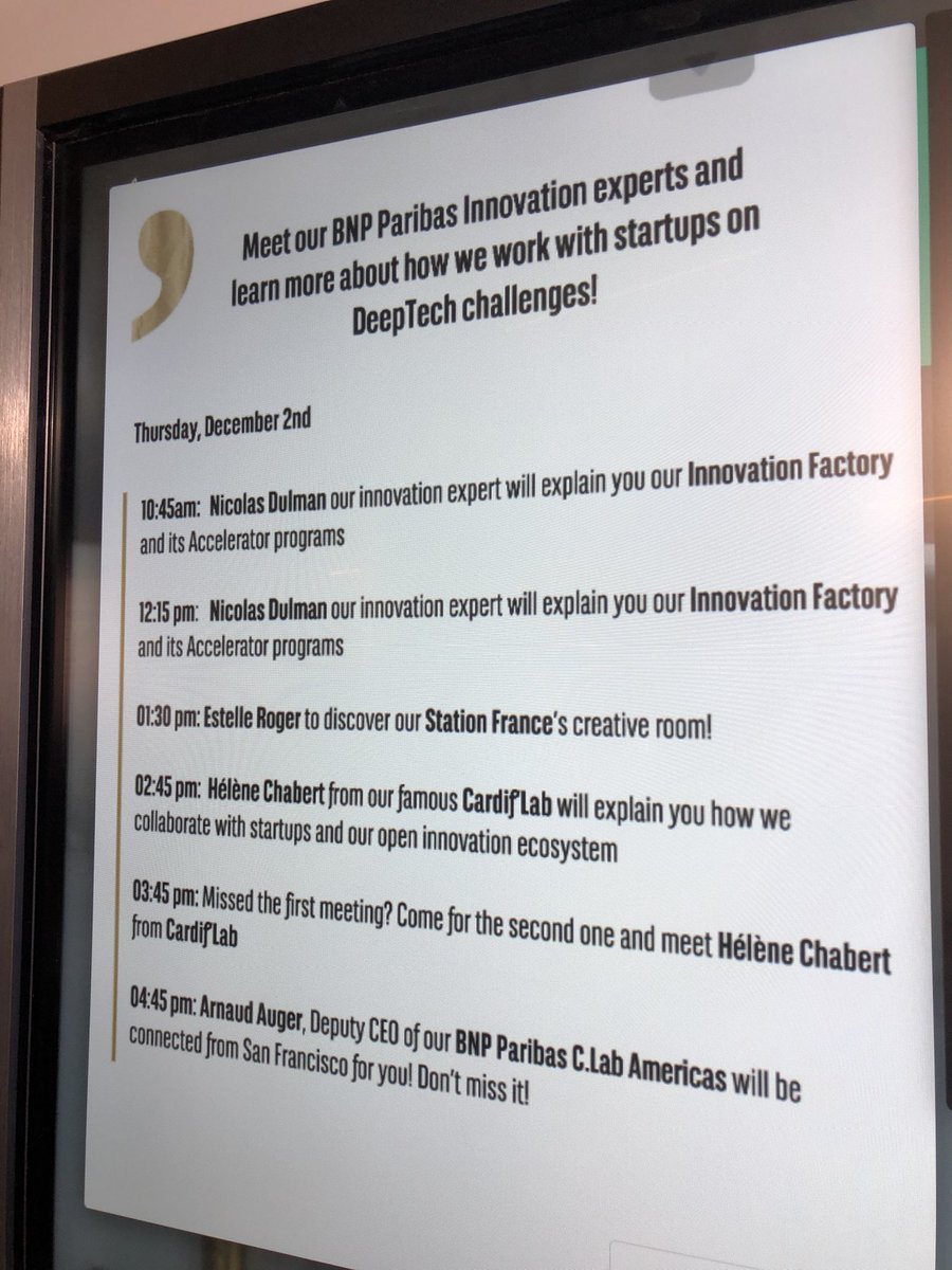 Come and see the <a href="/CardifLab/">The Cardif Lab'</a> open network of tech partners through La Vitre at <a href="/hellotmrc/">Hello Tomorrow</a> #insurance #startup w/ <a href="/CLabAmericas/">BNP Paribas C.Lab Americas</a> <a href="/bnpp_cardif/">BNP Paribas Cardif</a>