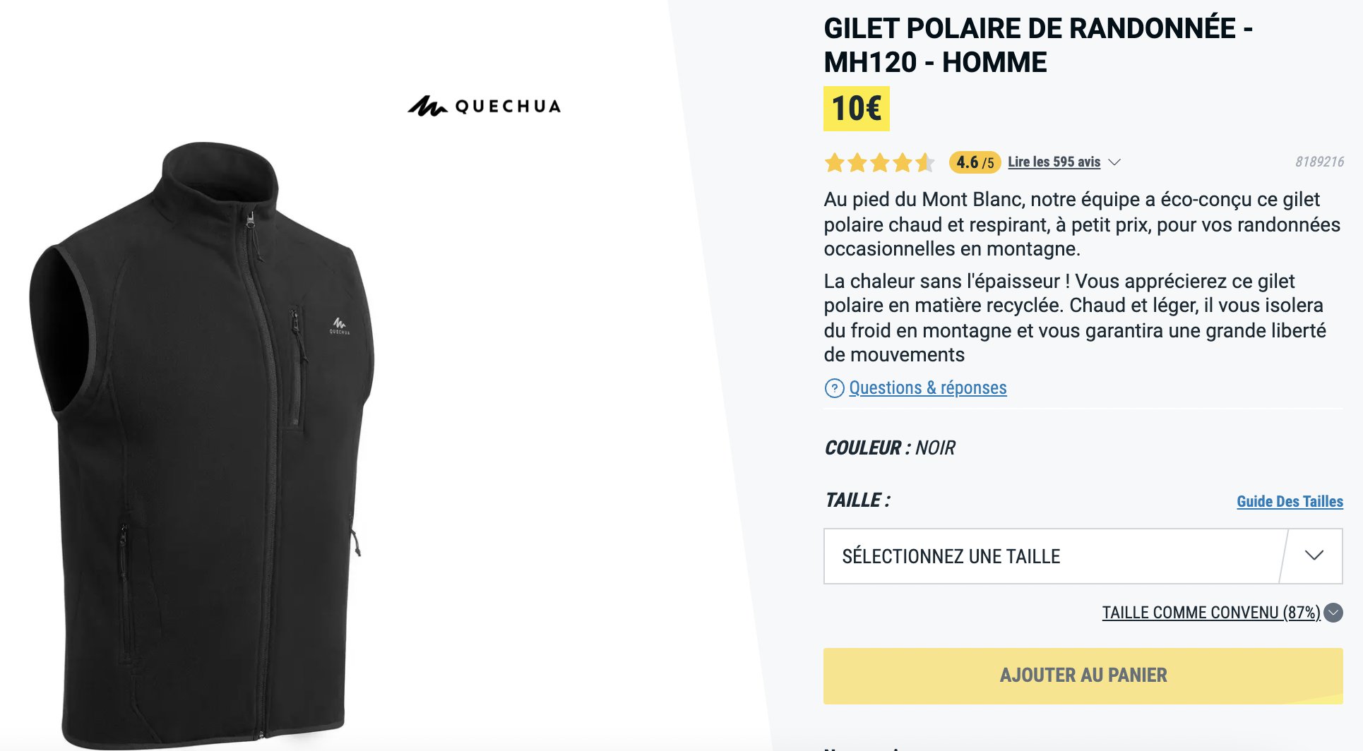 Gilet Polaire de randonnée - MH120 - Homme