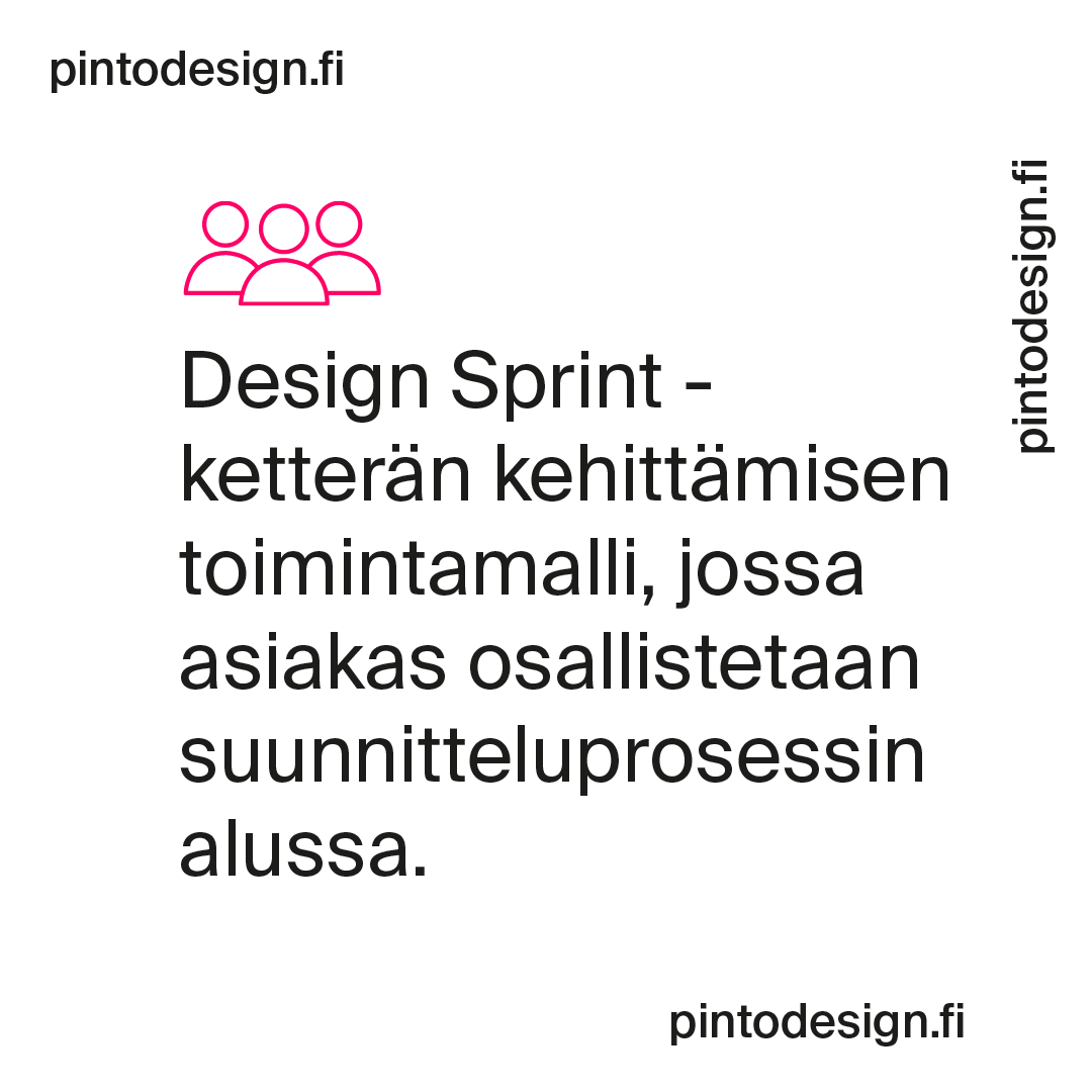 Pinto_Design's tweet image. Design Sprintin avulla kaikki osapuolet sitoutuvat projektiin ja uskaltavat heittäytyä.Perusteellisen alkuspurtin jälkeen suunnitelmien tuottaminen on yleensä kivuttomampaa, kun isot linjat on luotu yhdessä jo alussa. Design Sprinttiä voidaan myydä itsenäisenä pakettinakin.