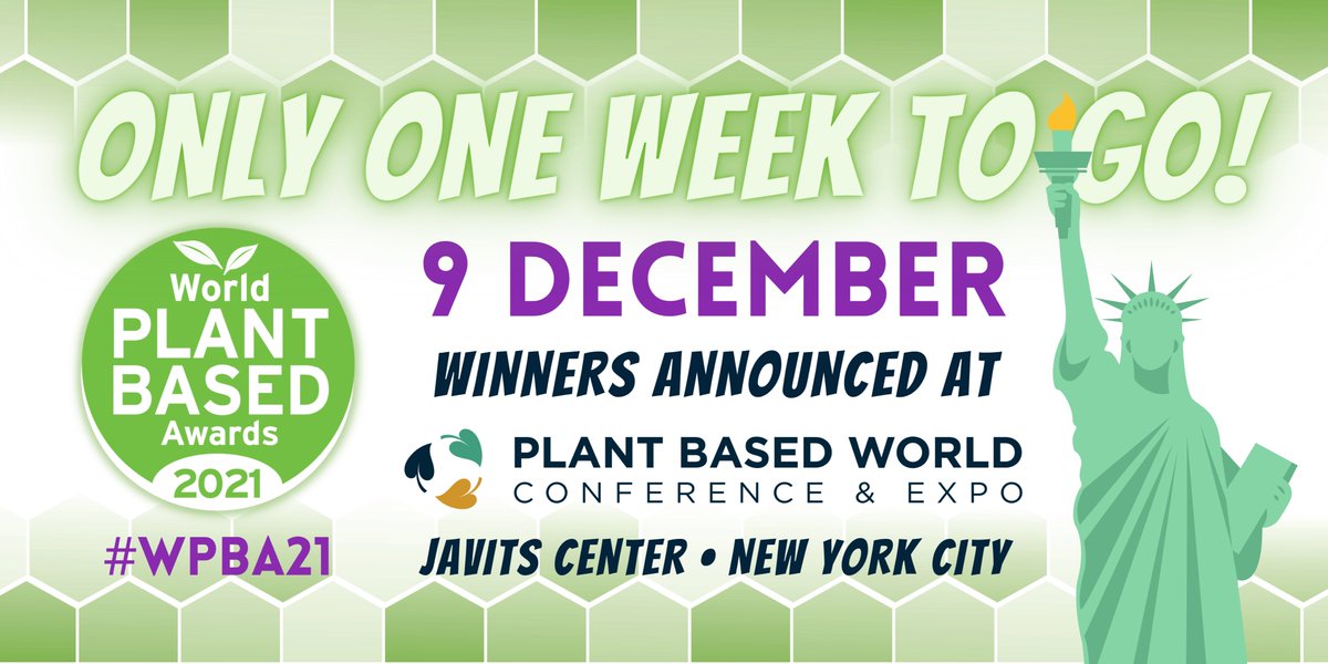 FoodBev's tweet photo. There's only week to go until we announce the winners of the World #PlantBased Awards 2021, at @PlantBasedExpo in New York! Follow @FoodBevAwards for #WPBA21 updates! 🗽🇺🇸 https://t.co/OTq3A2RdcZ