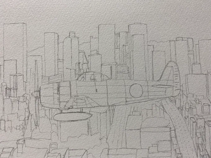 「紫電改と大阪の街」の途中絵です。
こんな感じで描いていきました!
久々のオリジナル作でしたが、多くの反響をいただけて凄く嬉しいです!✨
大阪の都会の街並みも描いていてとても楽しかったです❗️
今回も沢山のいいねリツイートリプライ等、本当にありがとうございました‼️😊✨ 