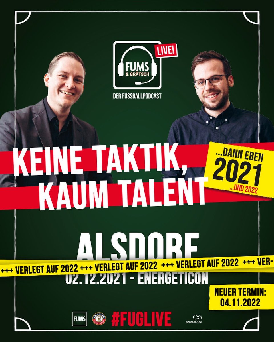 fums_magazin's tweet photo. Nochmal der Reminder für alle, die heute in Alsdorf zur „Keine Taktik, kaum Talent“-Tour gekommen wären: Die Show wurde aufgrund der aktuellen Lage auf nächstes Jahr verlegt. Die Tickets behalten ihre Gültigkeit 🤝 #FUGLIVE https://t.co/U7D665I0ld