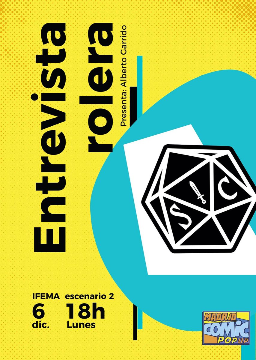 SalvCarisma's tweet photo. ¡No paran las sorpresas! 🥳

Nos vemos las caras en @ComicPopUpMad en una charla/entrevista rolera con nuestro querido @garrisanjose a los mandos.

¡No te lo puedes perder! 😍

📅 6 Diciembre 2021 - 🕐 18.00

🌍 IFEMA - Pabellón 6 - Escenario 2 https://t.co/mMaFmxGEqy