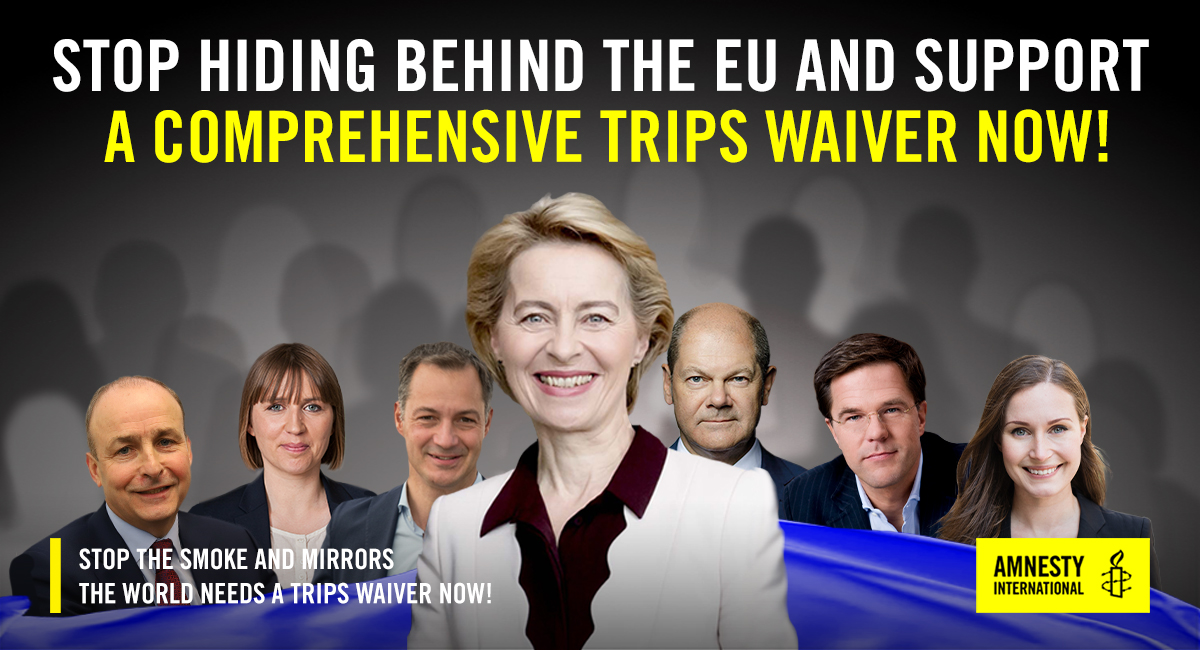 .@alexanderdecroo @MettePrime @MarinSanna @RegSprecher @MichealMartinTD @MinPres
No more distractions, no more talking, just take action! Agree the #TRIPSwaiver now to end intellectual property barriers for essential Covid-19 tools and save lives. #100DayCountdown⏰