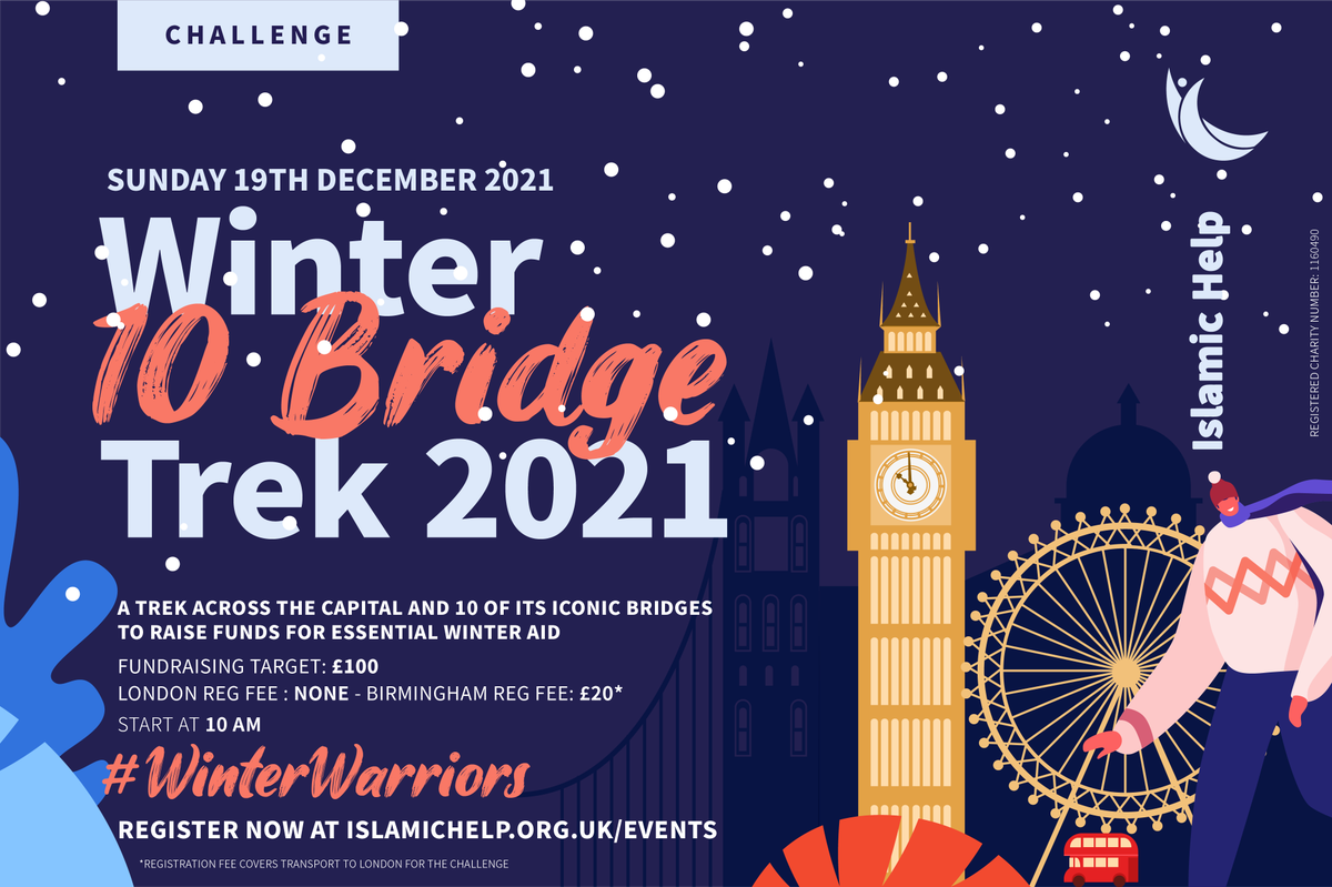 IslamicHelp's tweet photo. Back by popular demand! Join us for our seventh annual Winter #10BridgeTrek later this month and make it a #WinterWith food, fuel, clothes, blankets and hope for those who need it most.
All the details of this, and our other events, can be found at https://t.co/cuSrLIRsy9 https://t.co/TKK6b9L9RF