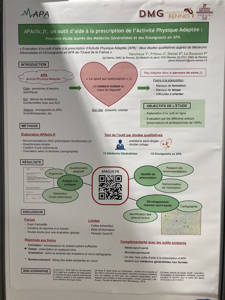 Poster pour présenter Apaclic.fr un outil d’aide à la prescription de l’APA #CNGE2021