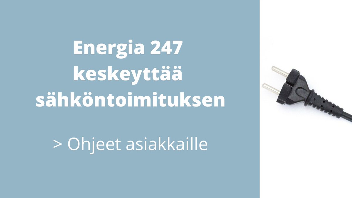 Energia 247 keskeyttää sähköntoimituksen
 
📣Energiavirasto kehottaa asiakkaita hankkimaan viipymättä uuden sähkönmyyjän

#sähkö #sähkönmyynti #sähkösopimus
energiavirasto.fi/-/energia-247-…