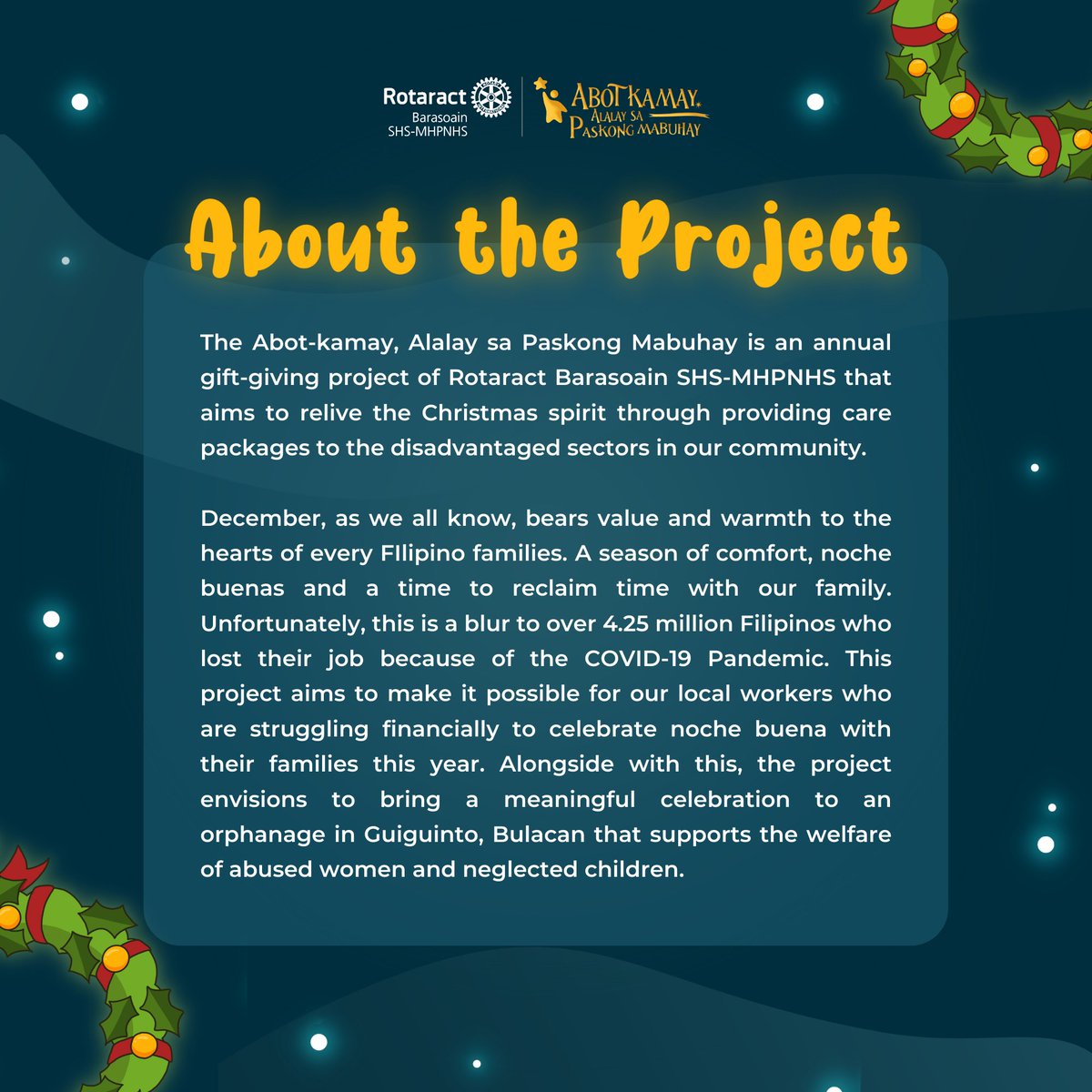 racbarasoain's tweet photo. Ang Abot-Kamay, Alalay sa Paskong Mabuhay ay nagbabalik muli ngayong season of giving and love! 

Be the reason of hope and extend hands to those in need this Christmas. https://t.co/xOLHZJaDCK