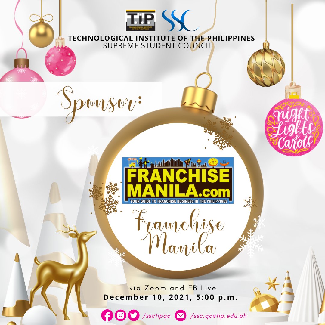 SSCTIPQC's tweet photo. Greetings, T.I.P.ians!
We would like to take this opportunity to introduce and thank our sponsors/partners in making this year’s Night of Lights and Carols celebration possible and more exciting.
We cannot wait to celebrate with you all!
#NLC2021Unites
#SSConnected
#SSCQuezonCity https://t.co/ARJNU301Yq