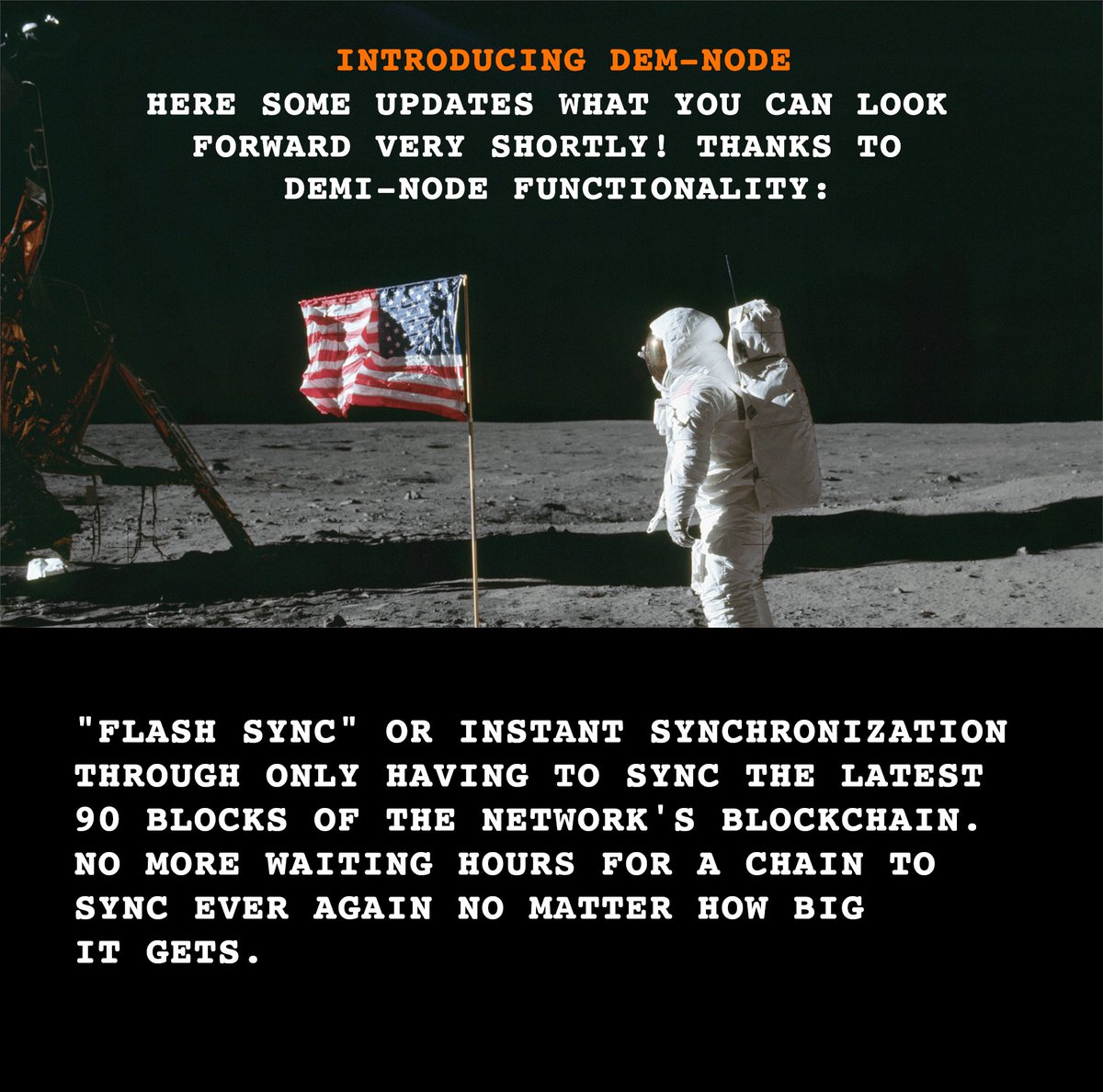 konjungate's tweet photo. Some updates!

"Flash Sync" or instant synchronization through only having to sync the latest 90 blocks of the network's blockchain. No more waiting HOURS for a chain to sync ever again NO MATTER HOW BIG it gets. 
#blockchaintechnology #NFT #NFTs #nftcollectors #BlockchainNews https://t.co/WuB2EoWUbT