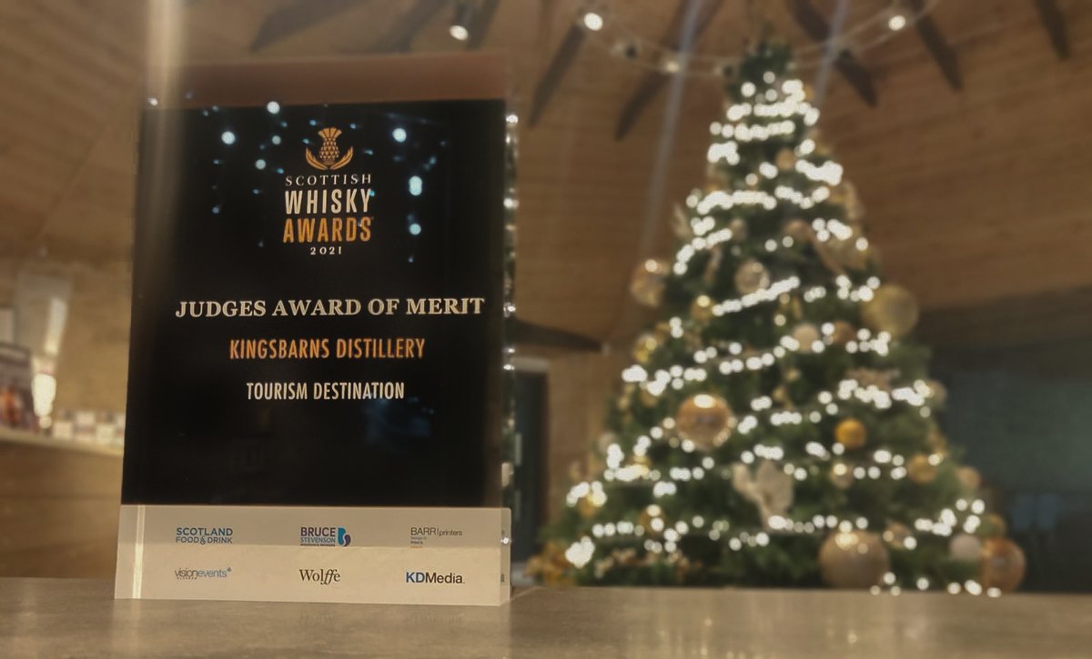 KingsbarnsDist's tweet photo. We were delighted to win a Tourism Destination Judges Award of Merit at the @whisky_awards this week! A testament to all of the hard work and passion from our team. A huge thanks to all of our guests, we look forward to seeing you over the festive period. https://t.co/jIFkifa0S5