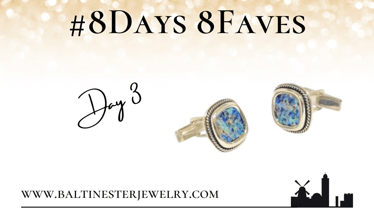 BaltinesterShop's tweet photo. "Paula’s Exclusive “8 Days 8 Faves” 

Day 3: Effortless styling is the highlight of this pair of roman glass cufflinks, a beautiful reminder of Israel. All our Roman glass carries a certificate of authenticity.

https://t.co/qCGKayfhMg

#baltinester #8days8faves #israelicufflinks https://t.co/w9MOFp93Ju