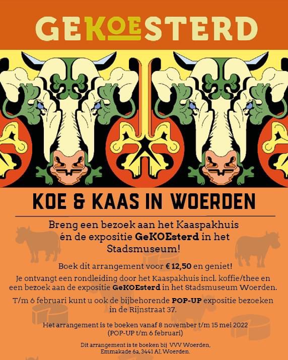 Kom alles te weten over koeien en kaas! Boek nu het Koe-Kaas arrangement bij het VVV/Kaaspakhuis in Woerden. Nu ook gratis de pop-up koeien tentoonstelling te bezoeken in de Rijnstraat 37. <a href="/MuseumWoerden/">Stadsmuseum Woerden</a>
#stadshartwoerden #koekaas 
#Kaaspakhuiswoerden
 <a href="/CheeseValley_NL/">CheeseValley</a>