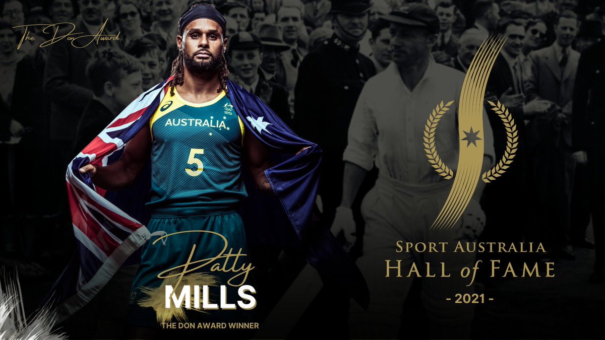 Congratulations to <a href="/Patty_Mills/">Patrick Mills AM</a> who has been awarded the 2021 The Don Award following his inspiring leadership performance at the 2021 Tokyo Olympic Games, where the Boomers secured their first Olympic medal.

Read more: bit.ly/3EfQSPJ

#SAHOF21 | #TheDonAward