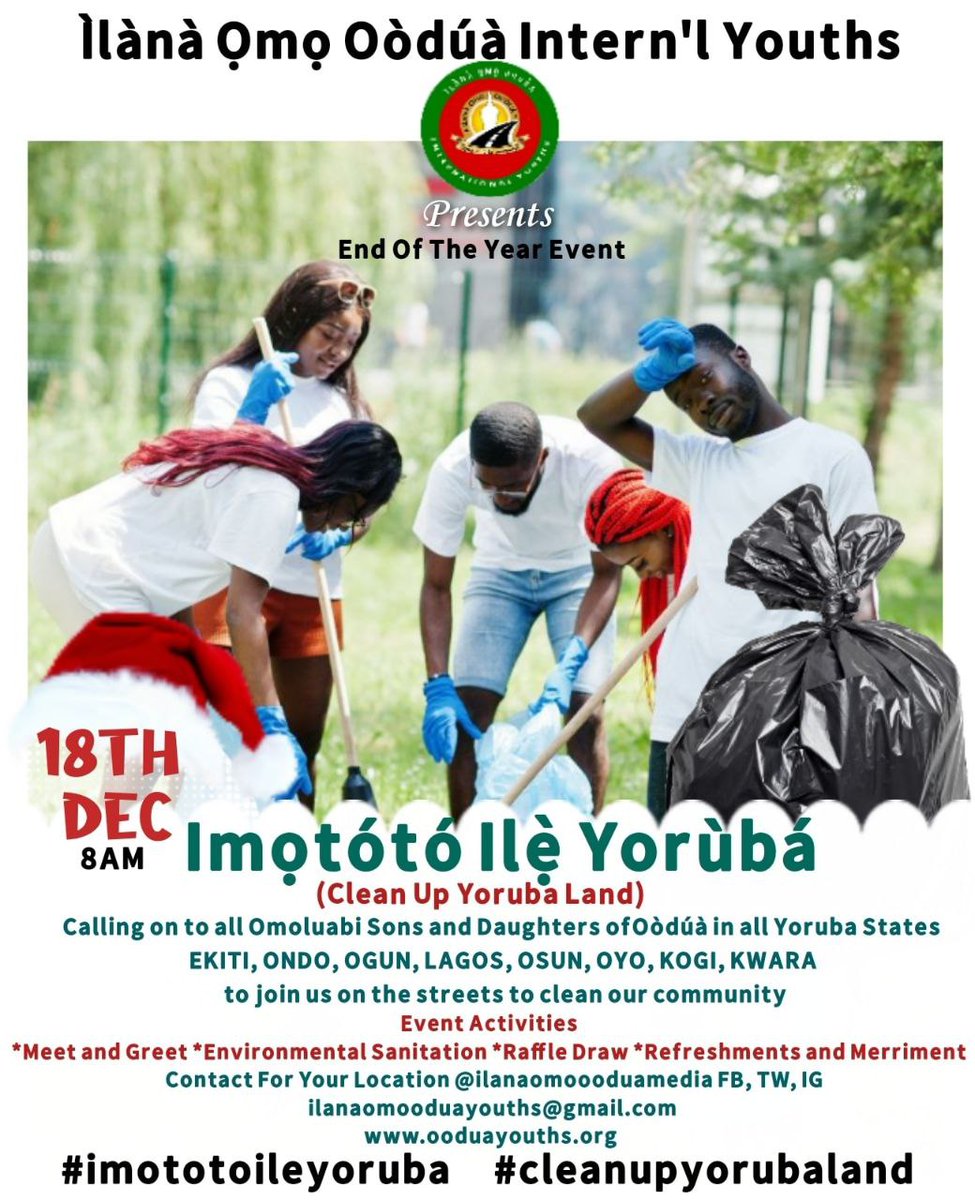 apejopomedia's tweet photo. Should you reside in Ondo state or any other Yorùbá state and you want to be part of Imototo Ile Yorùbá, our inbox is always open for you.
#ImototoIleYoruba
#ilanaomooduduwainternyouths
#committedtonationbuilding https://t.co/AC5qtF1R1g