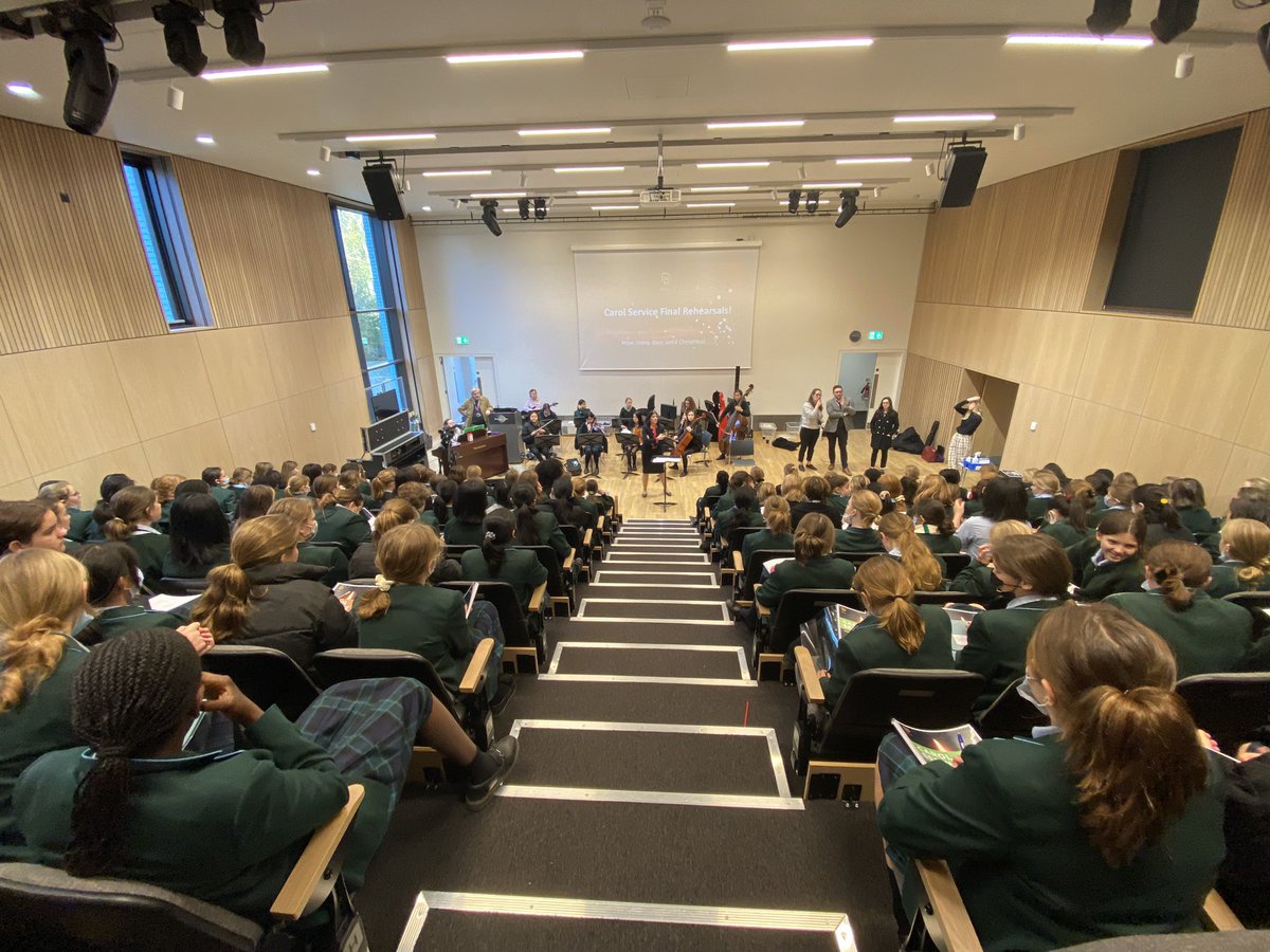 DowneHouseMusic's tweet photo. All our choirs are together in the Auditorium in preparation for our two Carol Services - it’s great to have everyone singing together. It’s starting to feel Christmassy! #beadownehousegirl @DowneHouse @DHLowerSchool @DHUpperSchool @DHSixthForm https://t.co/9XkrWskCrL