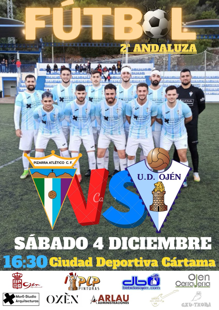 UDOjen's tweet photo. ¡Treceavo partido de la Temporada 21/22!

Vamos Ojén 💪 

📆 Sábado 4 de Diciembre. 

🕟 Hora: 16:30.

⚔️ @c_pizarra

🏟️ Ciudad Deportiva Cártama.

#VamosOjén
#UDOjén https://t.co/lttJJ9CUgD