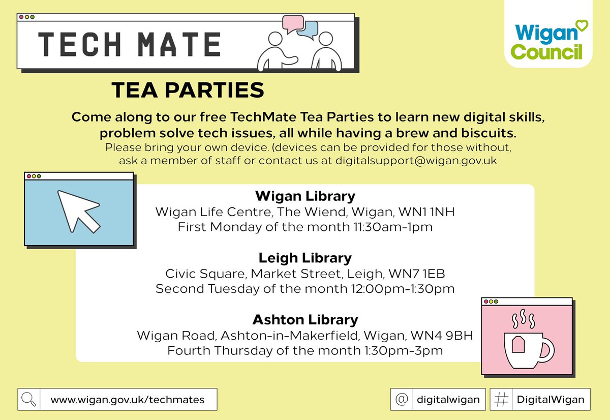 DigitalWigan's tweet photo. Great session at #LeighLibrary today with @CooperativeBank @GroundworkCLM
We have been offering digital advice and help with digital skills and online applications.
Next dates β¬οΈ
- Wigan Library, Mon 6 Dec, 11:30am-1pm
- Shevington Methodist Church, Fri 10 Dec, 10:30amβ12pm https://t.co/p0fl7gdftl