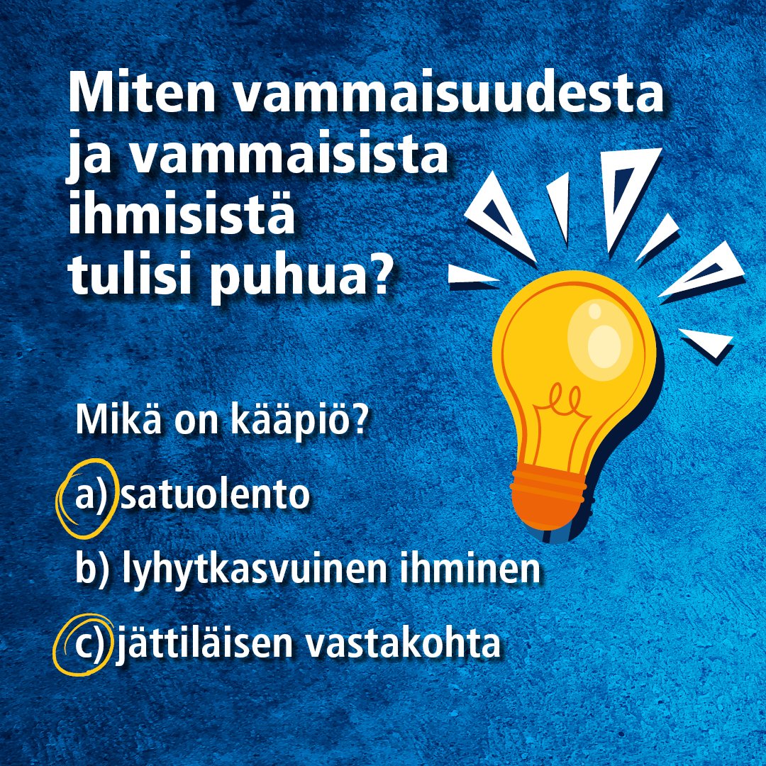 Invalidiliitto's tweet photo. Tiedäthän sinä mikä on kääpiö-sanan oikea merkitys? Vietämme Kansainvälistä vammaisten päivää 1.-3.12. Nostamme esille sen miten vammaisista ihmisistä ja vammaisuudesta pitäisi puhua ja kuka sen määrittelee. #KansainvälinenVammaistenPäivä #HyvinSanottu @Lyhytkasvuiset https://t.co/rFmhRg5Qzr