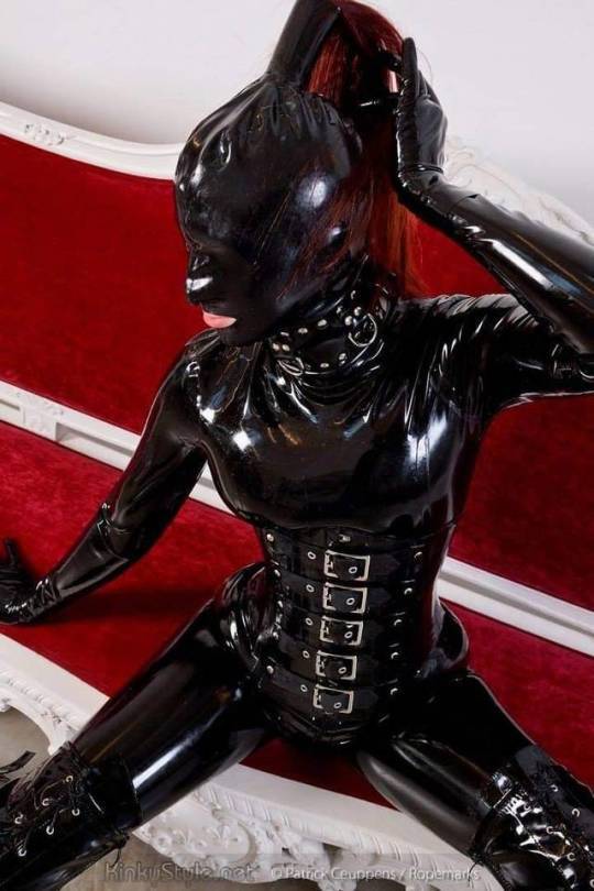 Latex girl pegging subway