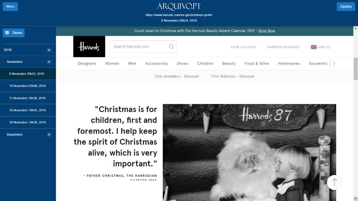 Arquivo.pt wishes all its colleagues, partners and followers a Merry and Holy Christmas.

Discover the Christmas story of the famous department store <a href="/Harrods/">Harrods</a>: arquivo.pt/wayback/201911…