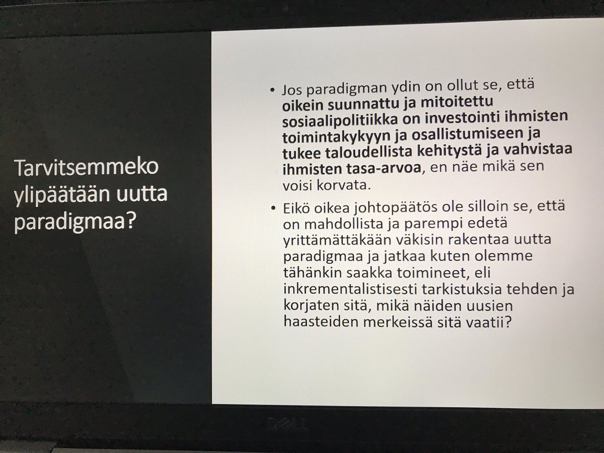 sospol_ry's tweet photo. Tarvitaanko todellakin uusi paradigma vai olisiko parempi edetä korjaten olemassa olevaa? Pohtii Erkki Tuomioja #sospol https://t.co/t3nqz4ECFo