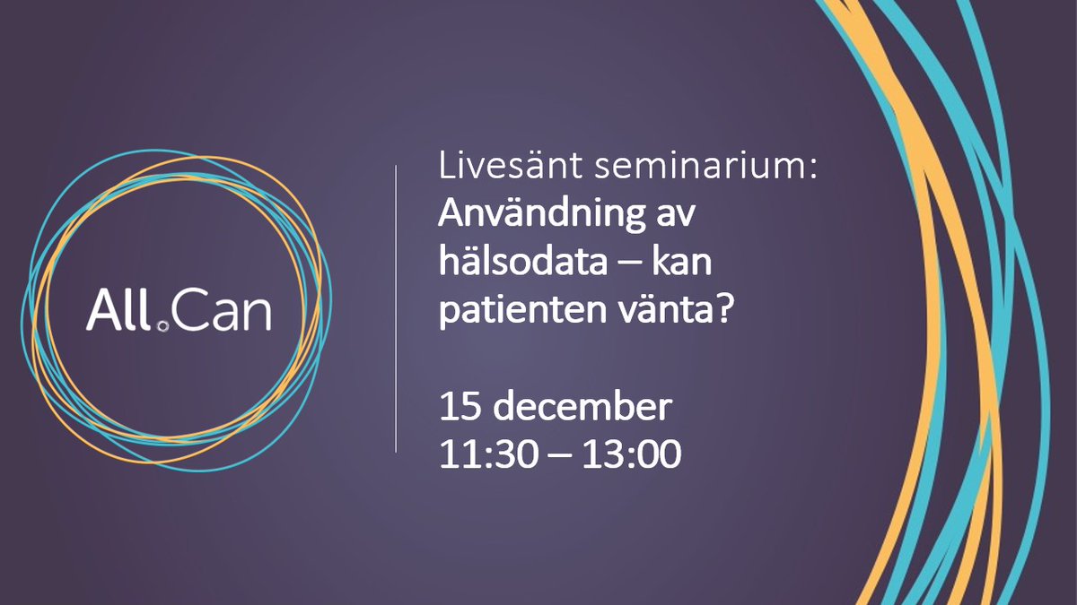 BMSSverige's tweet photo. All.Can Sverige - seminarium om hälsodata 15 dec!
Forskning och uppföljning med hjälp av hälsodata är centralt för att säkerställa att svenska cancerpatienter får tillgång till rätt behandlingar och att vi investerar i hälsa på lång sikt. Anmälan: https://t.co/TeSVneFMnC

#allcan https://t.co/7nRFUmY81I