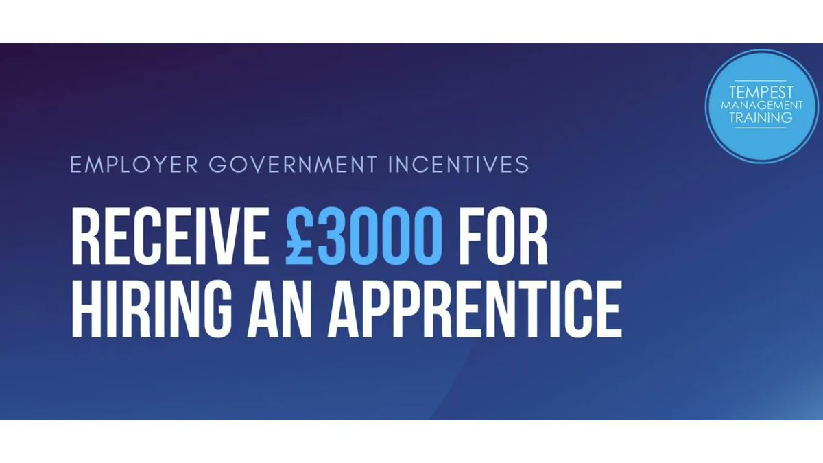 TempestTrain's tweet photo. Government incentives are still available for hiring a new apprentice. From 11th January 2022 employers can apply for a payment of £3,000 for new apprentices with an employment start date from 1st October 2021 to 31st January 2022. 
Please get in touch to see how we can help. https://t.co/VArNlU73s7