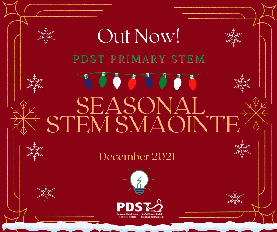 PDSTie's tweet photo. Seasonal STEM Smaointe is live!
Delighted that the next edition of our @PDSTPrimarySTEM team’s e-bulletin is out today!
This festive edition is packed with activities & resources for Maths, Science and STEM at primary level. See https://t.co/lATfenK94W
#stemsmaointe #PDST https://t.co/iP4wPfMqKq