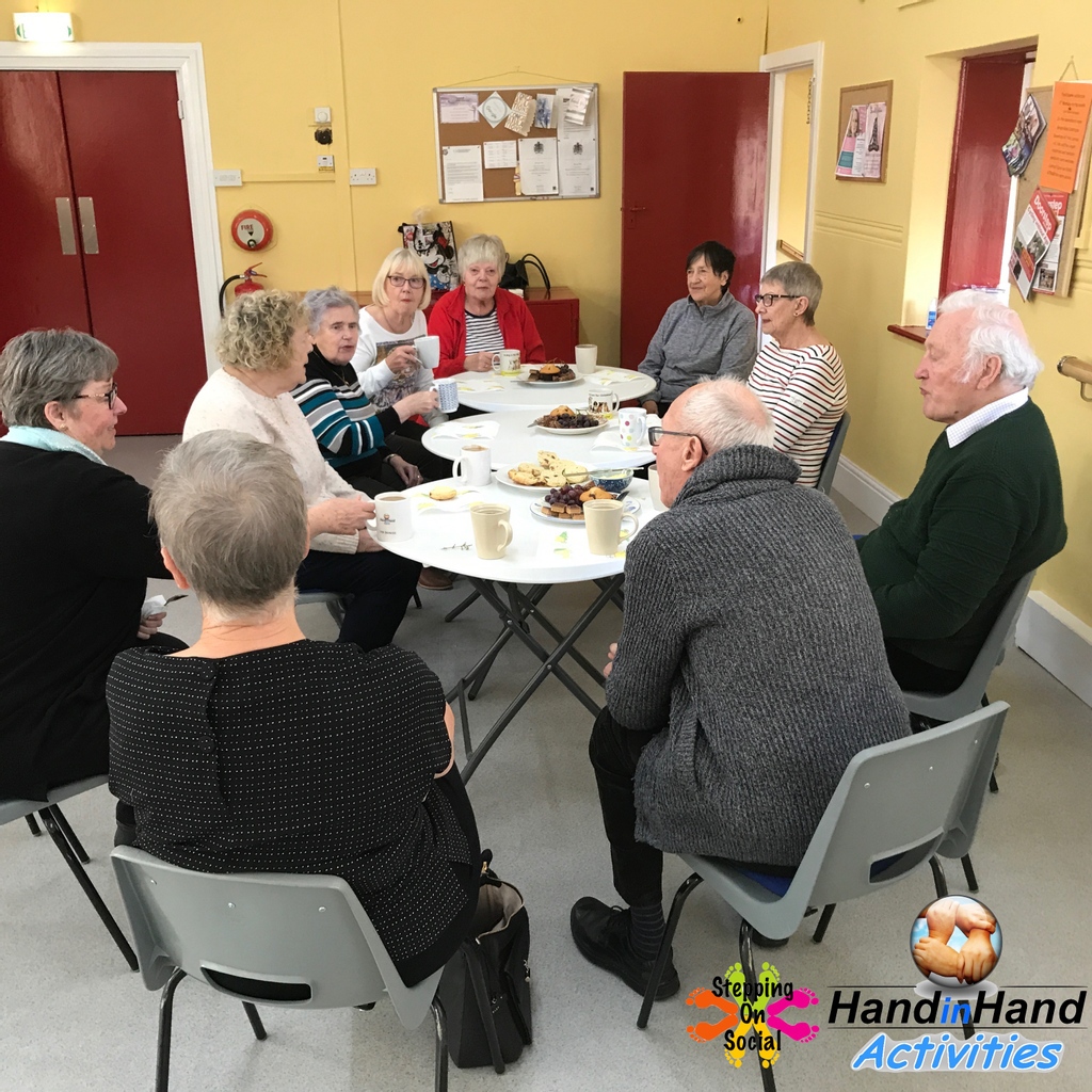 HIHGroup's tweet photo. #TBT to the 'social' part of Stepping On Social in early 2020 #ChairBasedExercise #ChairSupportedExercise #TeaAndCake #LadiesWhoLunch #GentsWelcomeToo #LetsEndLoneliness #OlderPeople #StocktononTees #SteppingOnSocial #DementiaFriendly #FallsPrevention https://t.co/hLoGfyyg6g