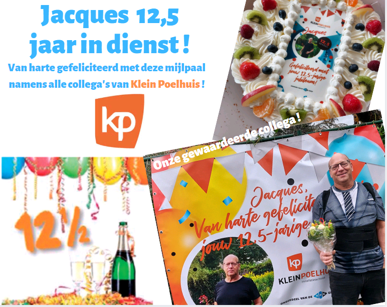 Onze gewaardeerde collega Jacques vierde op 1 december zijn 12,5 jarig jubileum, een mijlpaal om even bij stil te staan. Van harte namens alle collega's van Klein Poelhuis! 🎉🎉