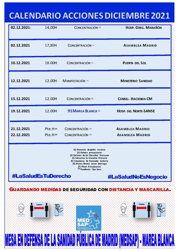 FRAVM's tweet photo. Todas las acciones del mes de diciembre para defender la #SanidadPublica
Acude porque nos jugamos mucho
#lasaludnoesunnegocio
#lasaludestuderecho https://t.co/uzfmXxPxjw